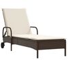 vidaXL Lettino Prendisole con Ruote e Cuscino in Polyrattan Marrone