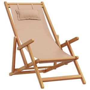 vidaXL Sedia da Spiaggia Pieghevole Beige Legno di Eucalipto e Tessuto