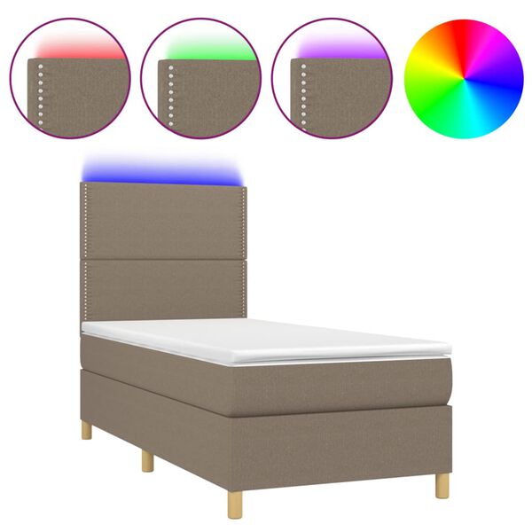 vidaXL Letto a Molle con Materasso e LED Tortora 80x200 cm in Tessuto
