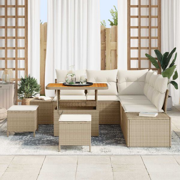 vidaXL Set Divano da Giardino 8 pcs Beige Poly Rattan