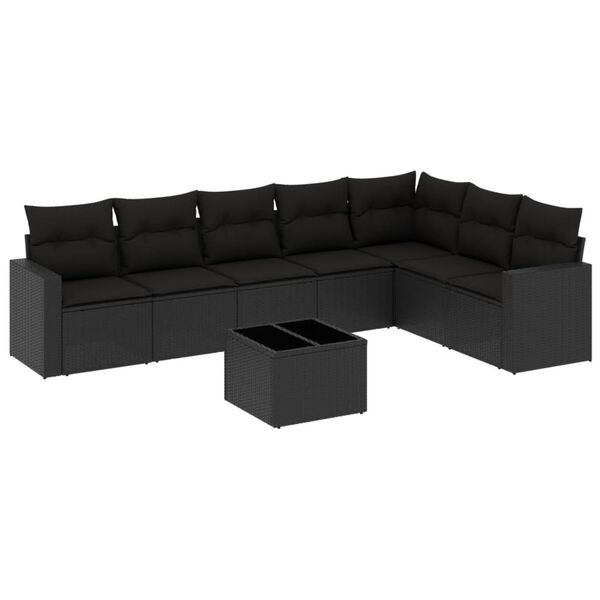 vidaXL Set Divani da Giardino con Cuscini 8 pz Nero in Polyrattan