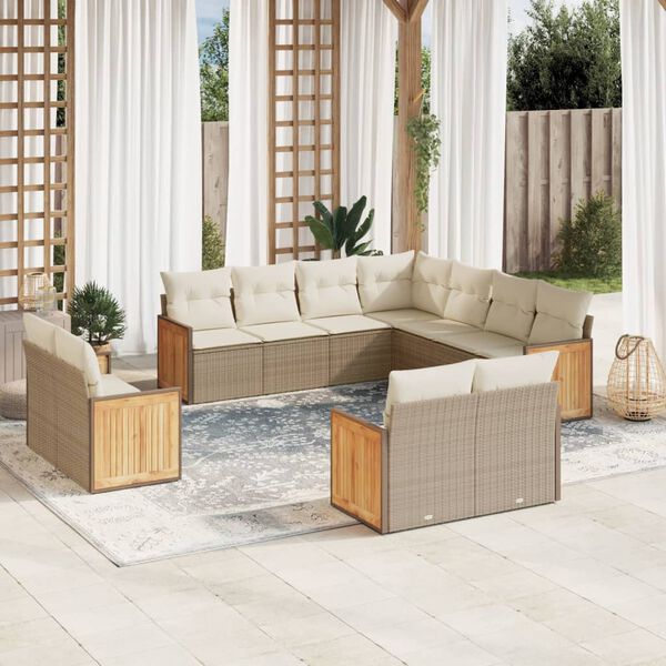vidaXL Set Divani da Giardino 11 pz con Cuscini Beige in Polyrattan