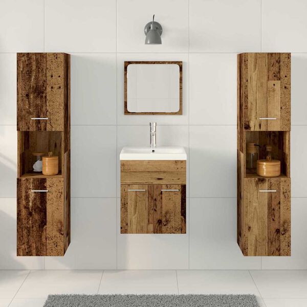 vidaXL Set di mobili per il bagno con porta 4 pcs Legno vecchio