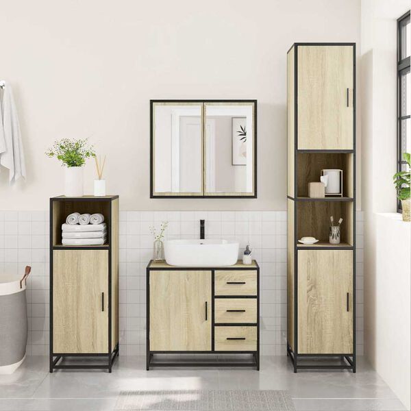 vidaXL Set Mobili da Bagno 3 pz Rovere Sonoma in Legno Multistrato