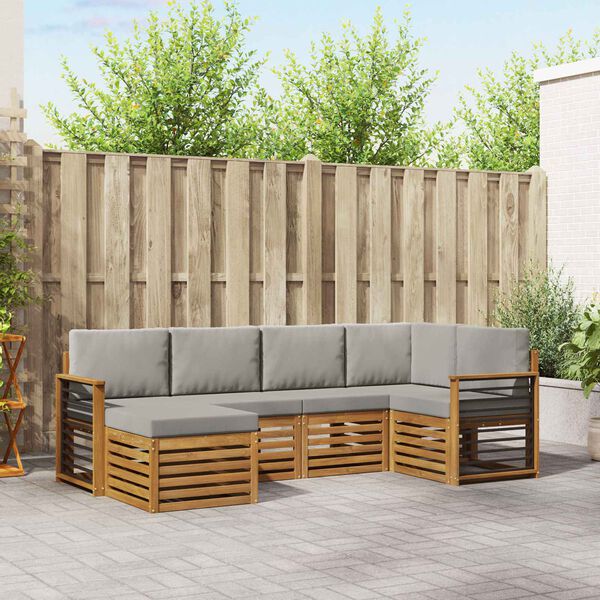 vidaXL Set divano sezionale con cuscino 6 pcs Grigio Naturale e Chiaro