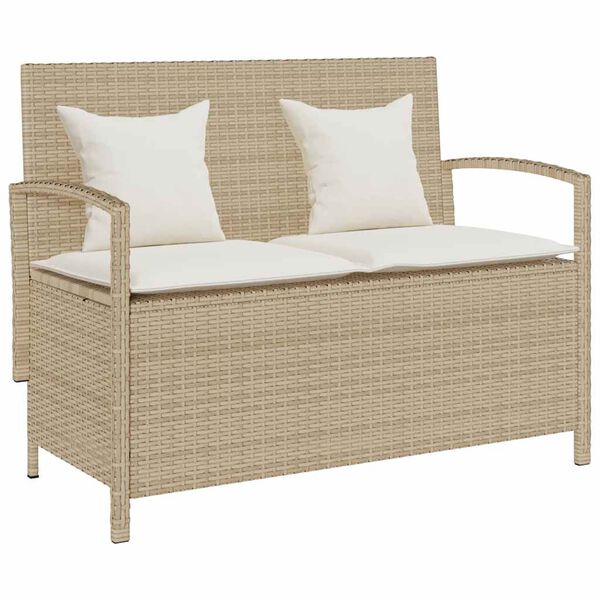 vidaXL Panca Portaoggetti da Giardino con Cuscino Beige in Polyrattan