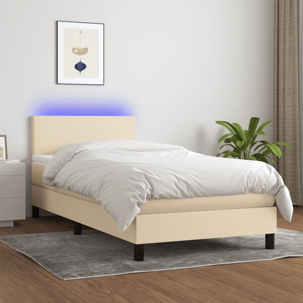 vidaXL Letto a Molle con Materasso e LED Crema 90x190 cm in Tessuto