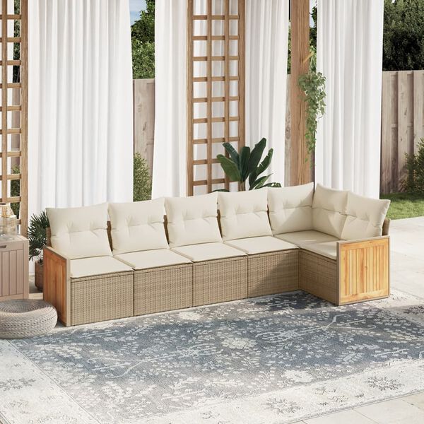 vidaXL Set Divano da Giardino 6 pz con Cuscini Beige in Polyrattan