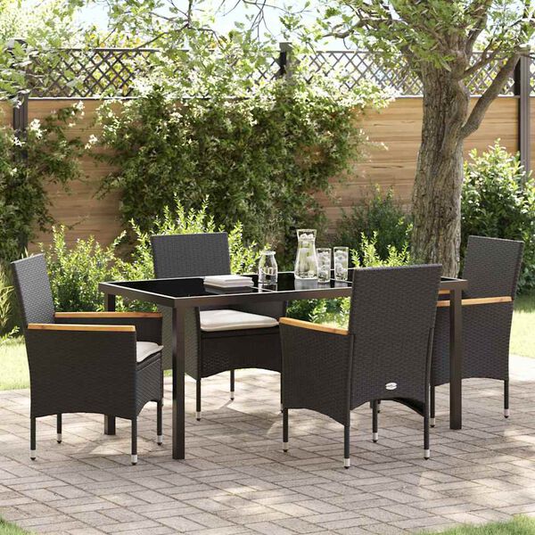 vidaXL Set da Pranzo per Giardino con cuscino 5 pcs Nero polyrattan