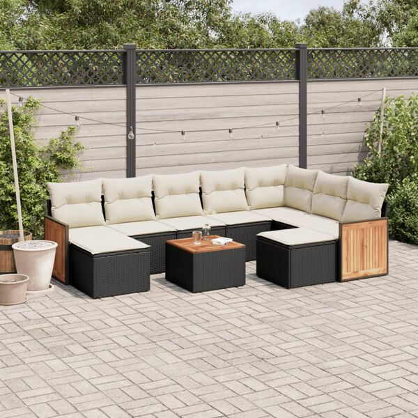 vidaXL Set Divani da Giardino 10pz con Cuscini in Polyrattan Nero