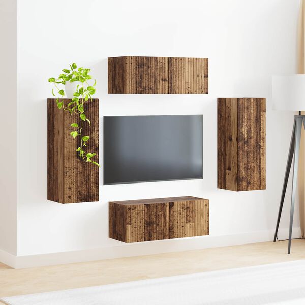 vidaXL Set di Mobiletto da TV a Parete 4 pcs Legno vecchio