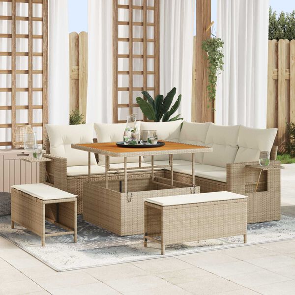 vidaXL Set Divano da Giardino con cuscino 8 pcs Beige polyrattan