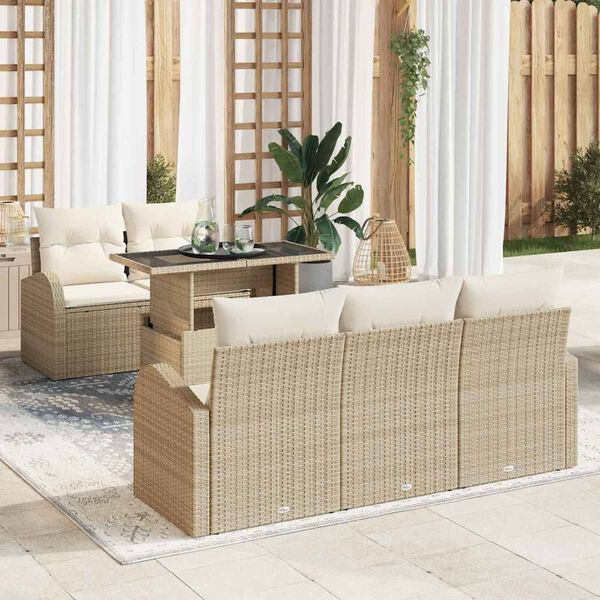 vidaXL Set Divano da Giardino con cuscino 6 pcs Beige polyrattan