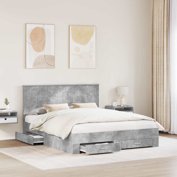vidaXL Struttura del letto con testiera Grigio cemento 160 x 200 cm