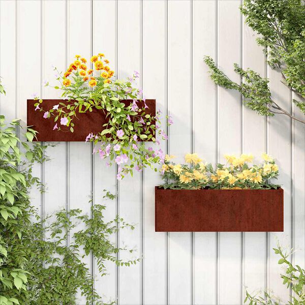 vidaXL Fioriere da Parete 2 pz Ruggine in Acciaio Corten 53x10x17 cm