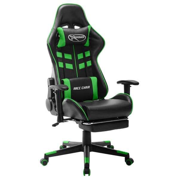 vidaXL Sedia da Gaming con Poggiapiedi Nera e Verde in Similpelle