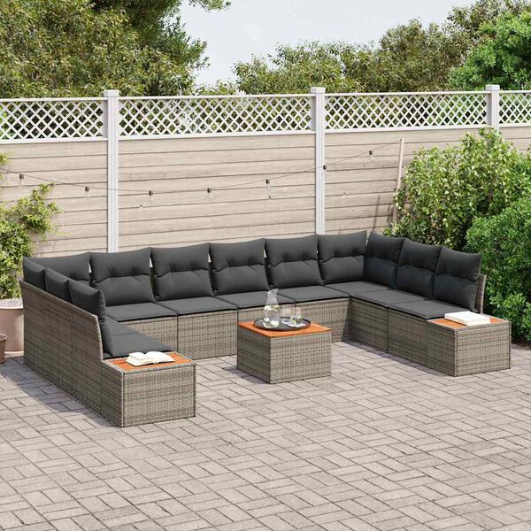 vidaXL Set Divano da Giardino con cuscino 11 pcs Grigio Poly Rattan