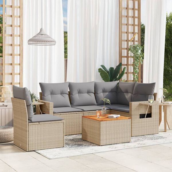 vidaXL Set Divano da Giardino 6 pz con Cuscini Beige Misto Polyrattan