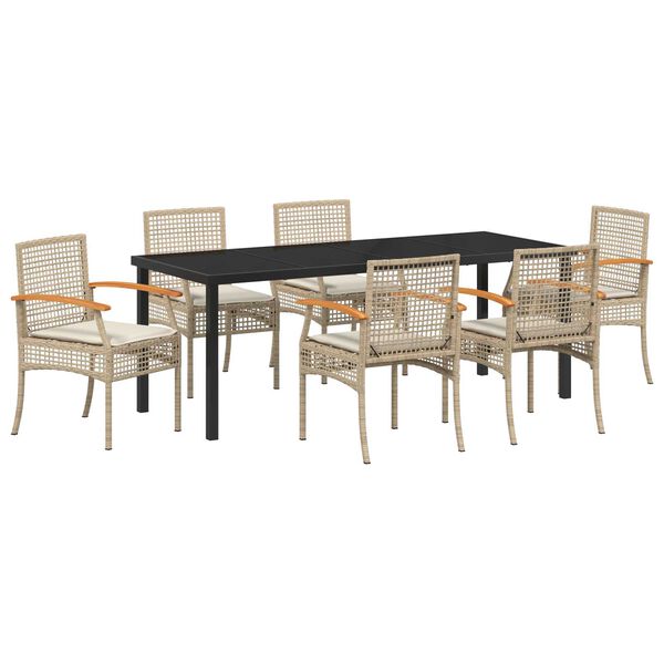vidaXL Set da Pranzo per Giardino 7 pcs Beige polyrattan