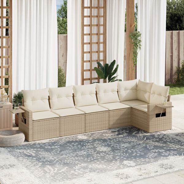 vidaXL Set Divano da Giardino 6 pz con Cuscini Beige in Polyrattan