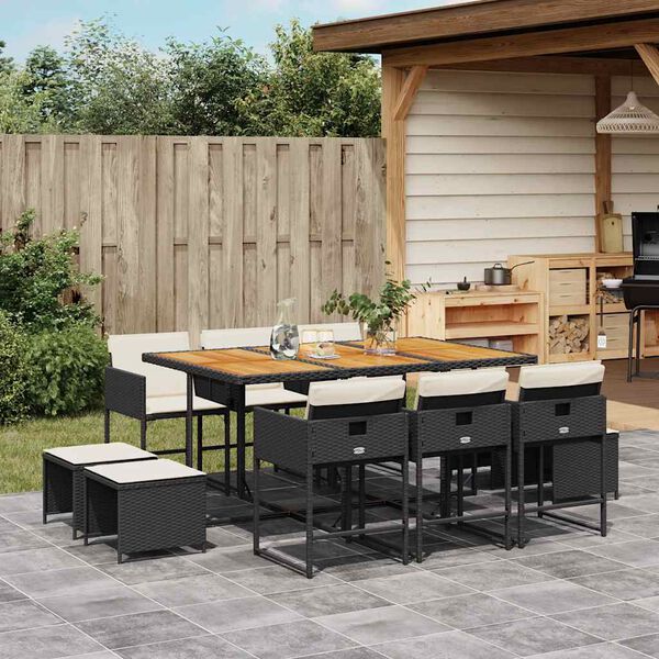 vidaXL Set da Pranzo da Giardino 11 pz con Cuscini in Polyrattan Nero