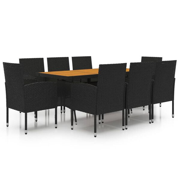 vidaXL Set da Pranzo per Esterni 9 pz in Polyrattan Nero