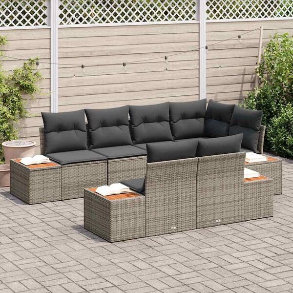 vidaXL Set Divano da Giardino con cuscino 7 pcs Grigio Polyrattan