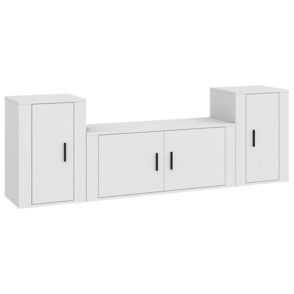 vidaXL Set Mobili Porta TV 3 pz Bianco in Legno Multistrato