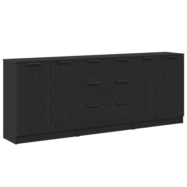vidaXL Credenza 3 pcs Rovere Nero 180 x 30 x 70 cm Legno multistrato
