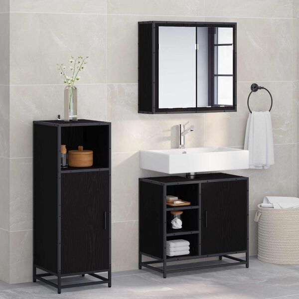 vidaXL Set di mobili per il bagno 3 pcs Rovere Nero Legno multistrato
