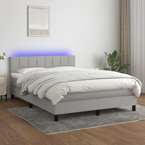 vidaXL Letto a Molle Materasso e LED Grigio Chiaro 140x190 cm Tessuto