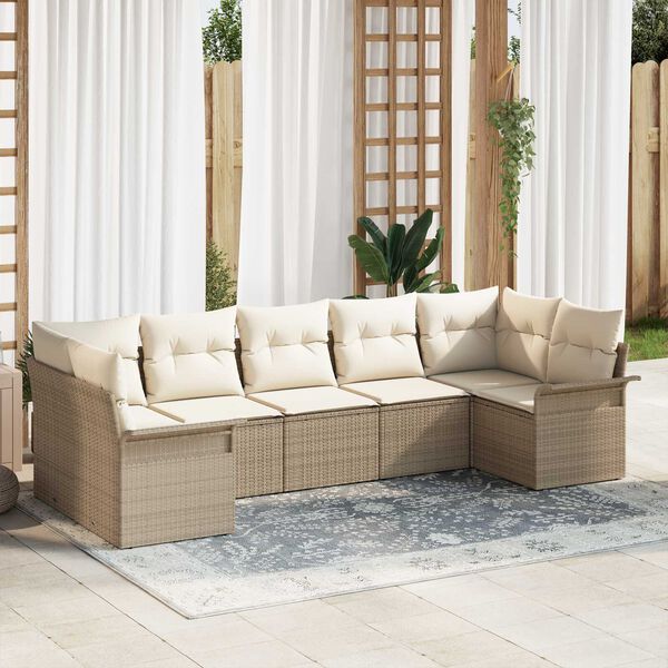 vidaXL Set Divano da Giardino con cuscino 7 pcs Beige Poly Rattan