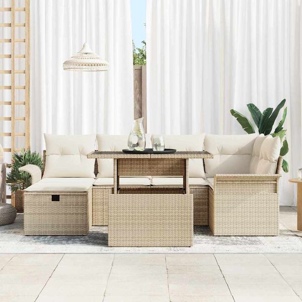 vidaXL Set Divano da Giardino con cuscino 7 pcs Beige Poly Rattan