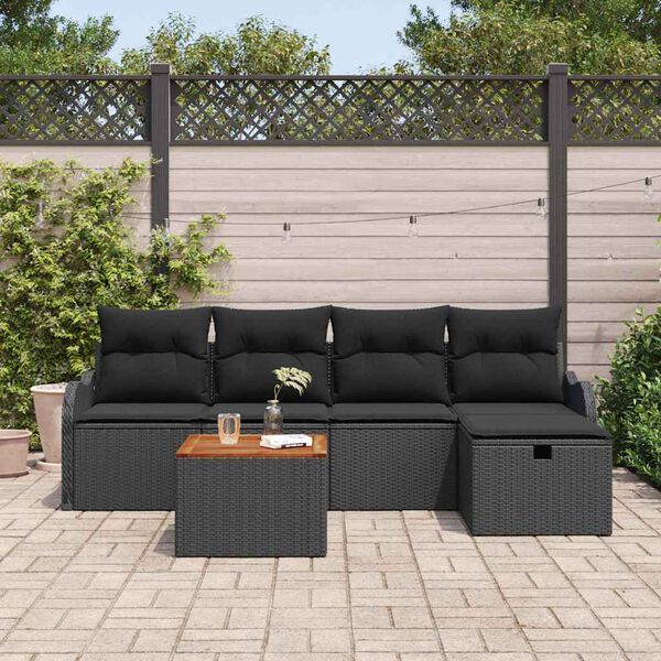 vidaXL Set Divano da Giardino con cuscino 6 pcs Nero polyrattan