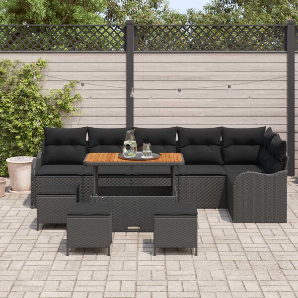 vidaXL Set Divano da Giardino 10 pcs Nero polyrattan