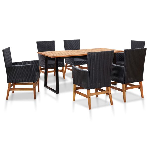 vidaXL Set da Pranzo da Giardino 7 pz Nero in Polyrattan e Acacia