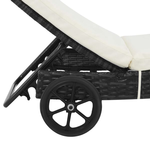 vidaXL Lettino Prendisole con Ruote e Cuscino in Polyrattan Nero