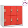 vidaXL Armadietti Chiavi 5pz Grigio Chiaro Rosso 90x45x92,5cm Acciaio