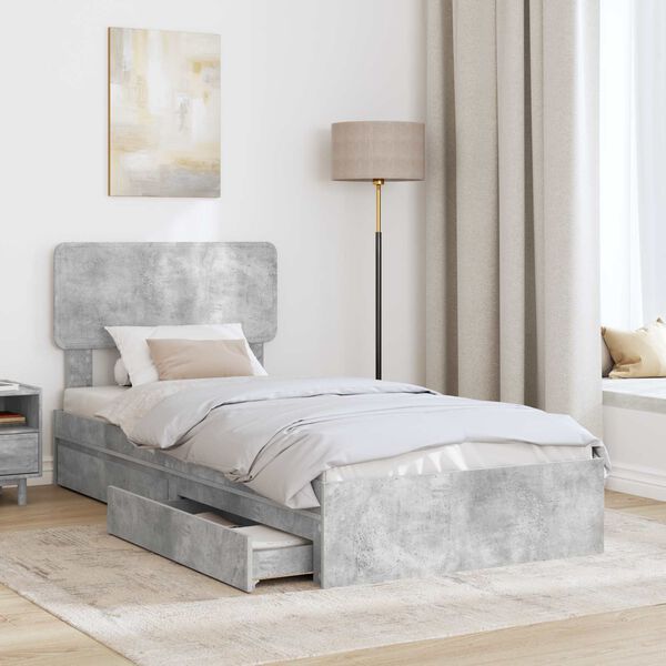 vidaXL Letto con Contenitore con testiera Grigio cemento 75 x 190 cm