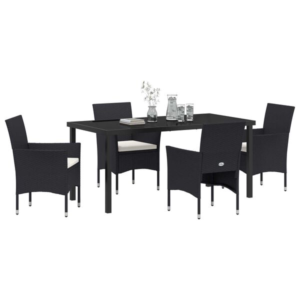 vidaXL Set da Pranzo per Giardino con cuscino 5 pcs Nero polyrattan
