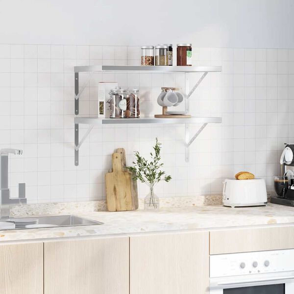 vidaXL Mensole a Muro 2 pz 75x40x3 cm Argento in Acciaio Inossidabile