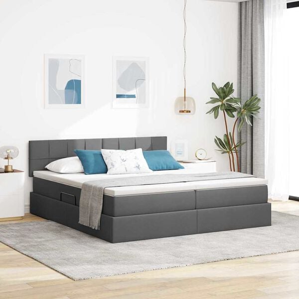 vidaXL Letto con Contenitore Grigio scuro 180 x 200 cm Pelle Sintetica