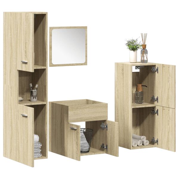 vidaXL Set Mobili da Bagno 4 pz Rovere Sonoma in Legno Multistrato