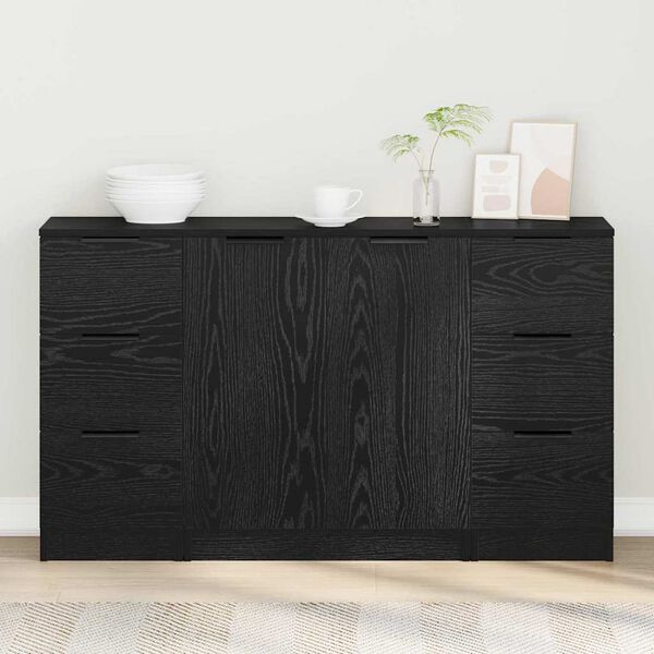 vidaXL Credenza con cassetto 3 pcs Rovere Nero Legno multistrato