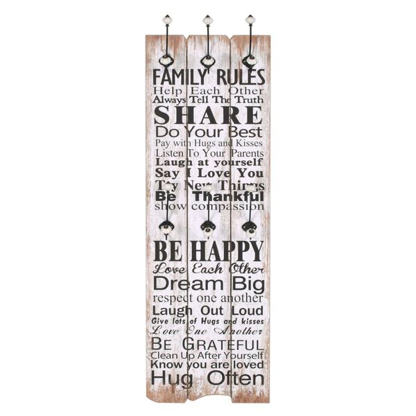 vidaXL Appendiabiti da Parete con 6 Ganci FAMILY RULES 120x40 cm