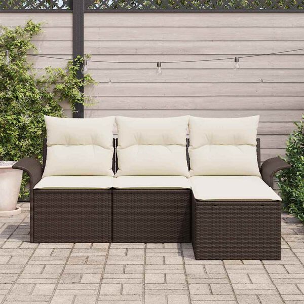 vidaXL Set Divano da Giardino con cuscino 4 pcs Marrone Poly Rattan
