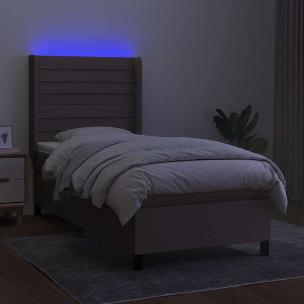 vidaXL Letto a Molle con Materasso e LED Tortora 90x190 cm in Tessuto