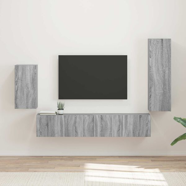 vidaXL Set mobile TV 4 pcs Grigio Sonoma Legno multistrato