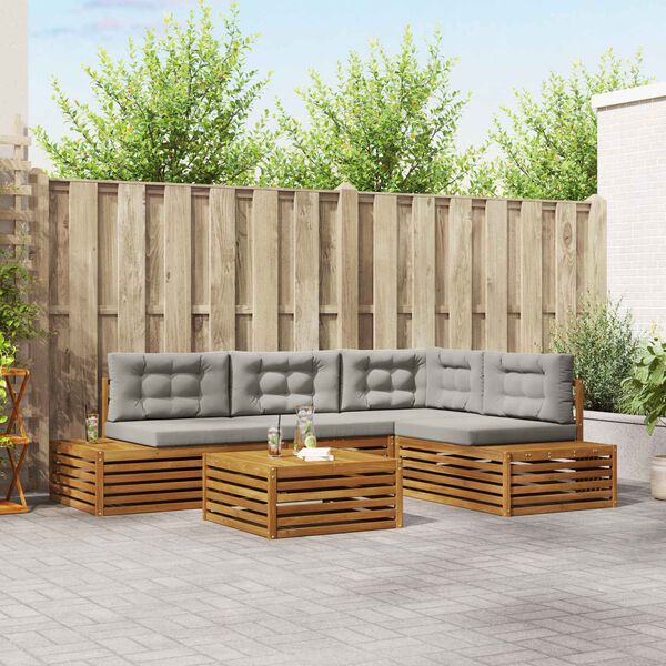 vidaXL Set di divani da esterno 5 Pezzo Grigio Naturale e Chiaro