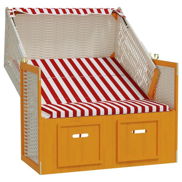 vidaXL Strandkorb con Tettoia Polyrattan e Legno Massello Rosso Bianco